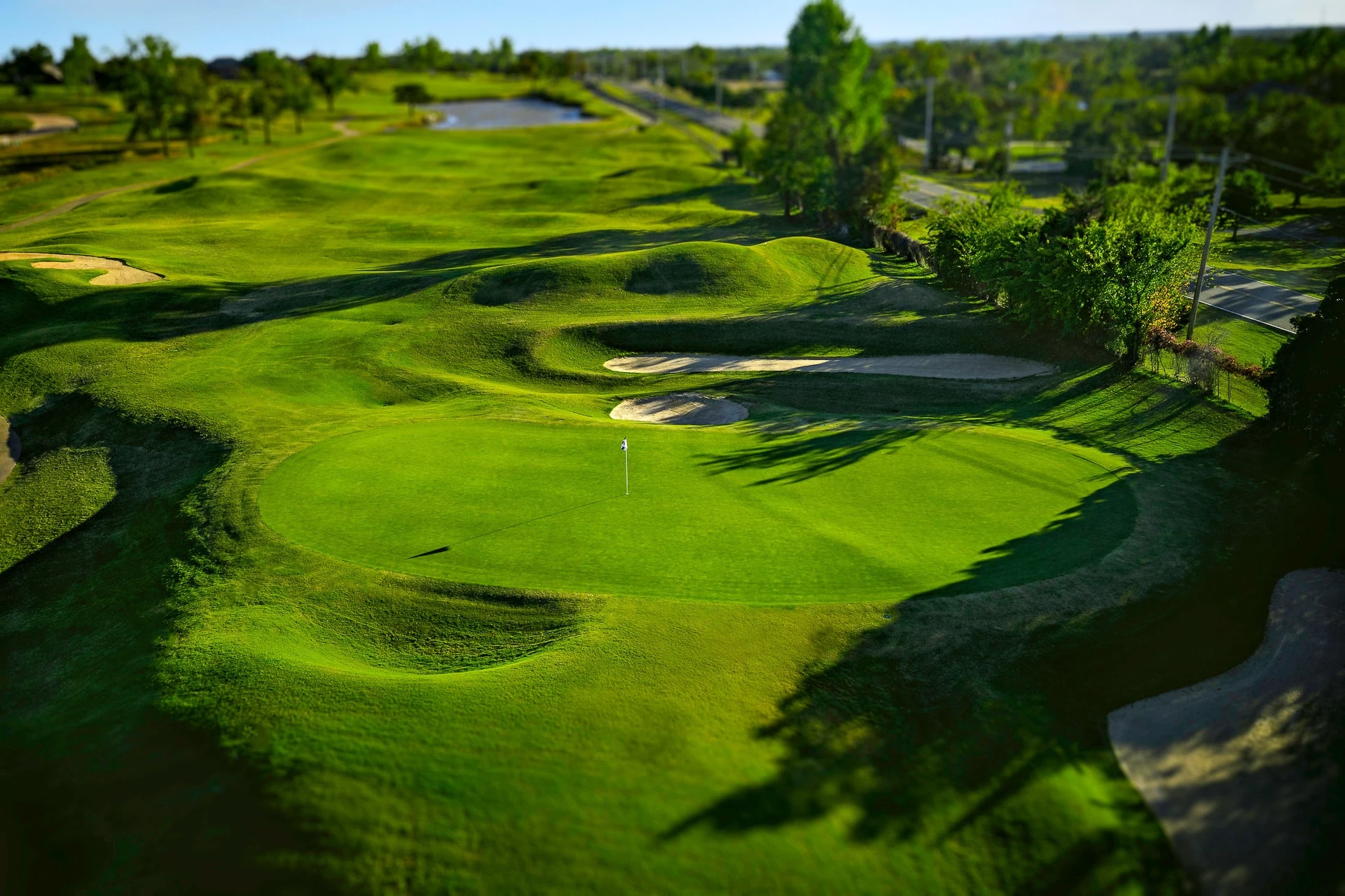 A drone image of The 9th Hole on The West Course at Oak Creek Country Club